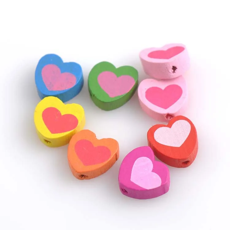 50pcs Mixed Heart Pattern Wooden Spacer Beads For Jewelry making DIY 12x13mm MT0038