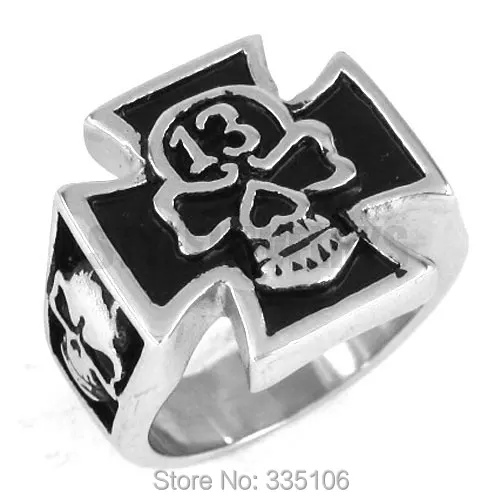 Number 13 Skull Cross Ring Stainless Steel Jewelry Fashion Cool Motor Biker Mens Boys Ring SWR0146A