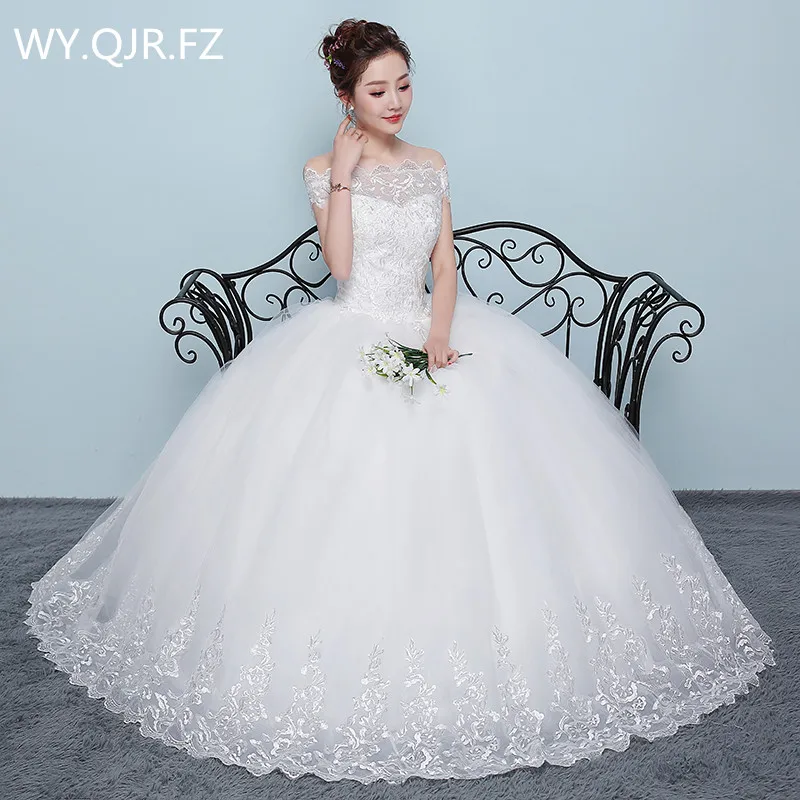 XXN-070#Ball Gown Boat Neck Plus Size Lace Up White Wedding Dress Embroidered Lace Net Free Shipping Dresses Custom Wholesale