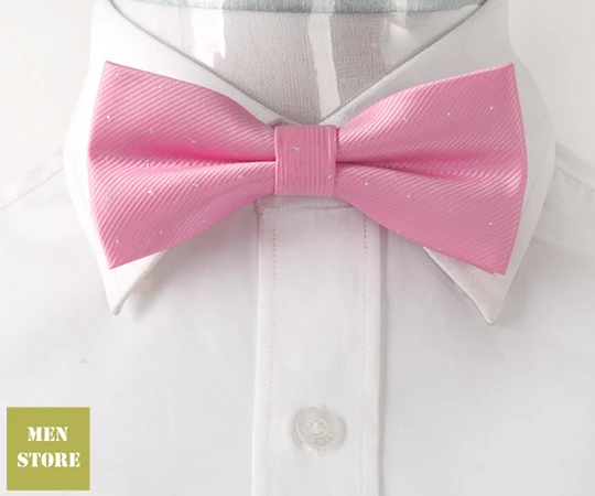 Pink Silver Dots Men Bow tie Pre-tied Tuxedo Necktie Woven Groom Wedding Mariage Party BowTie Neckwear BE001