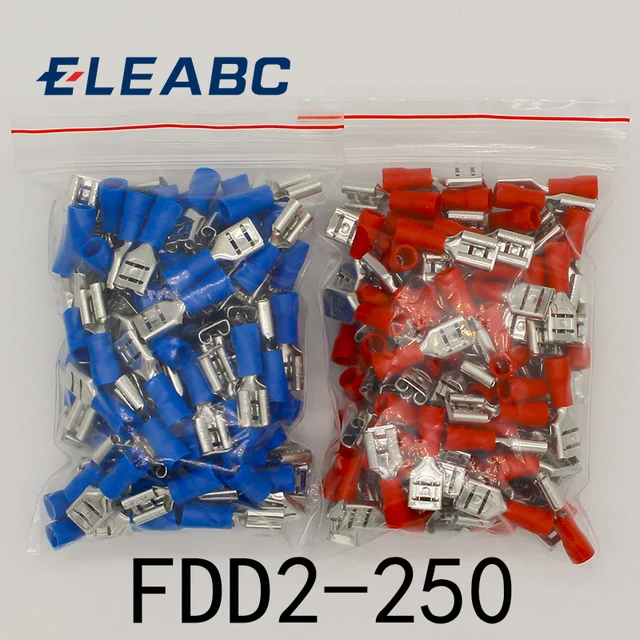 FDD2-250 żeński izolowany elektryczny zacisk zaciskany do złączy 1,5-2,5 mm2 złącze przewodu kablowego 100 sztuk/paczka FDD2.5-250 FDD