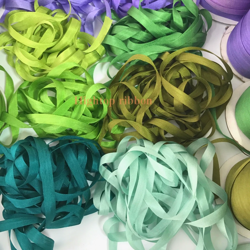 7mm 10mts to 50mts per card 100% pure natural silk satin  taffeta ribbon solid color for embroidery designs,free shipping