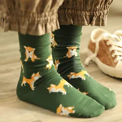 Calcetines cortos de algodón peinado para mujer, medias con diseño de Mascota, Shiba Inu, Kawaii, adorable, cachorro, perro, animales, nueva moda