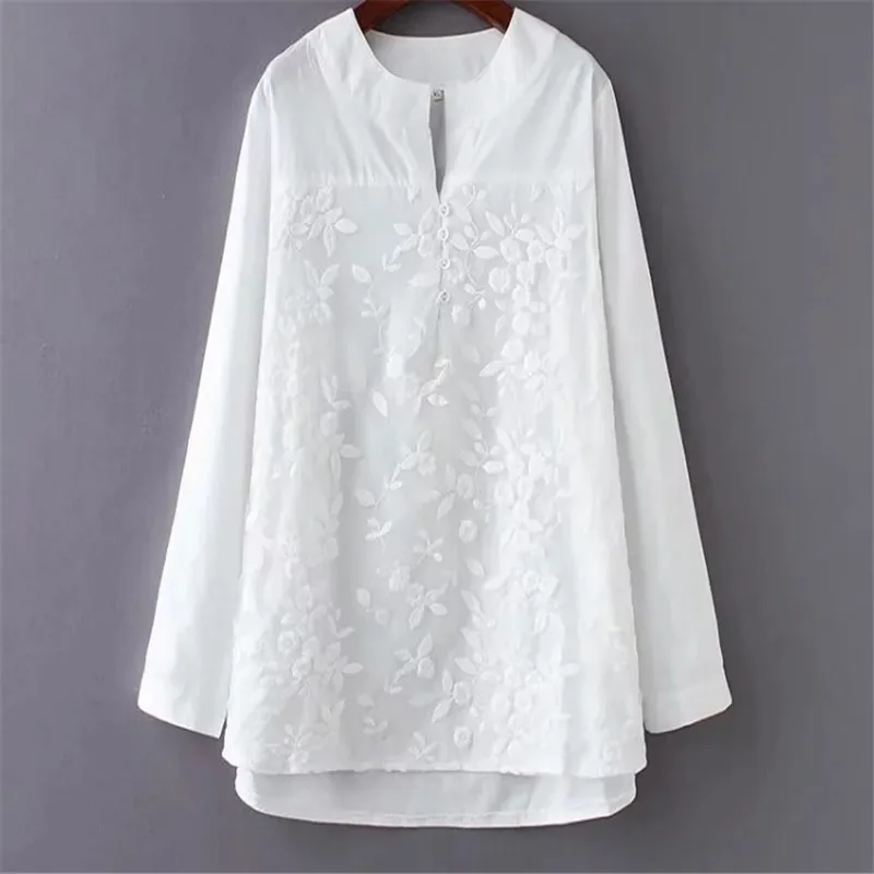 2022 Spring Plus Size Clothing White Lace Pullover Basic Shirt Women Top Medium Long Loose Shirts Blouses Female Blusas XXXL 4XL