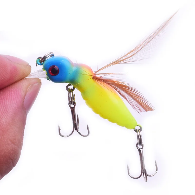 1Pcs Feather Insect Fishing Lure 45mm 3.5g Wobbler Minnow Artificial Hard Bait with Hooks Crankbait Swimbait Tackle