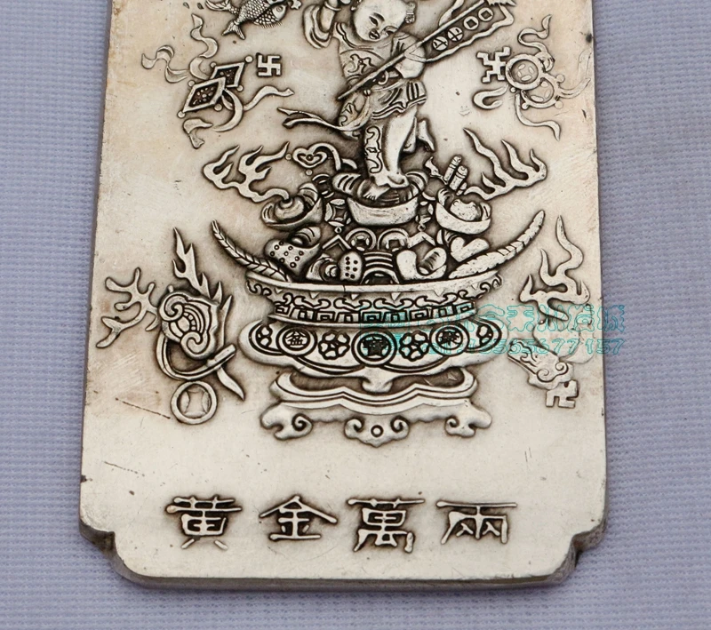 China tibet Silver Bullion thanka fengshui Gold one thousand catties statue Waist tag hang metal handicraft