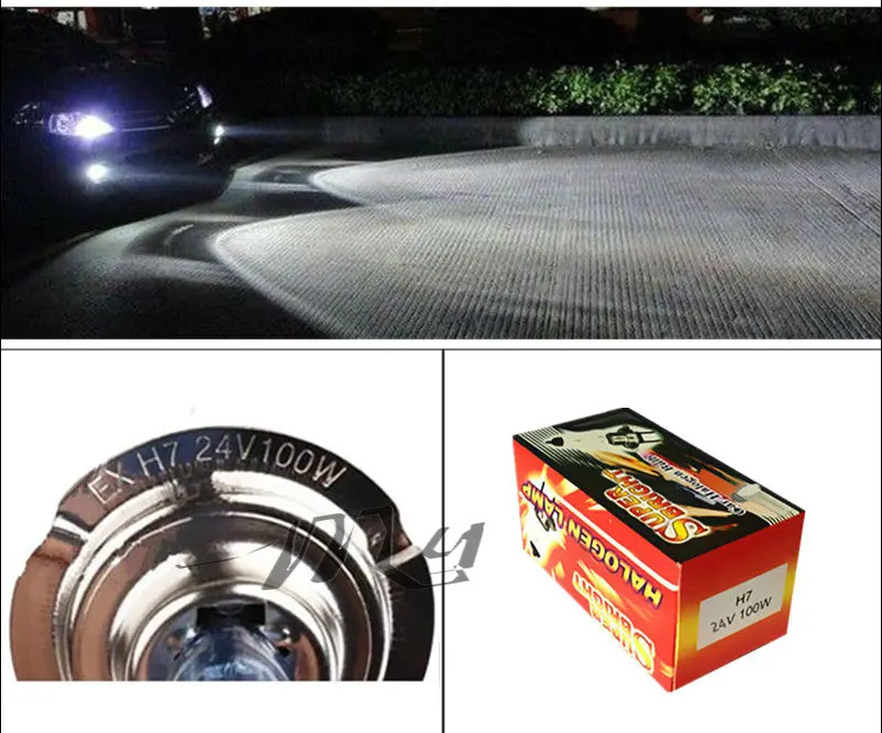 Super Bright H1 H3 H4 H7 24V 100W White Fog Lights Halogen Bulbs High Power Headlight Lamp Car Light Source auto parking