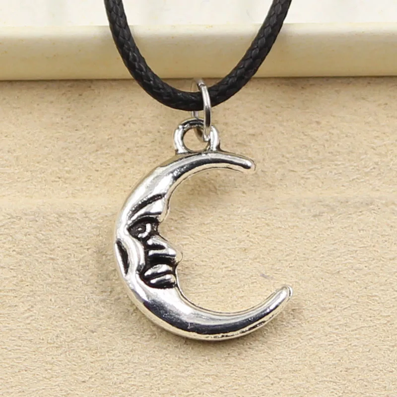 Fashion Moon Face Necklace Pendant Women Jewelry Black Leather Punk Choker Gothic Leather Necklace Friendship Gift