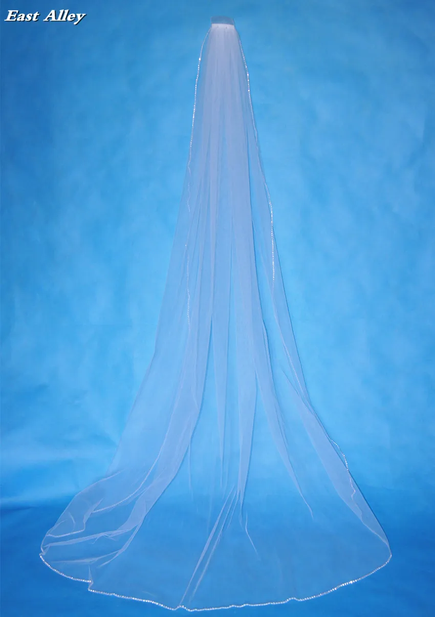 One-tier Bridal Veil Crystal Edge Handmade Wedding Veil in White ,Ivory