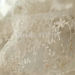 Ivory Embroidered Lace Fabric Retro Floral Cotton Fabric Lace Tissu Mesh Lace Soft by the yard for wedding table cloth curtain