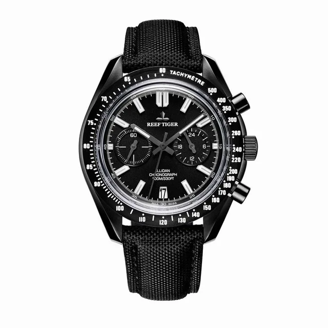 Reef Tiger Classic Serier RGA3033 Men Sport Watches with Nylon Strap Luminous Chronograph Quartz Watch