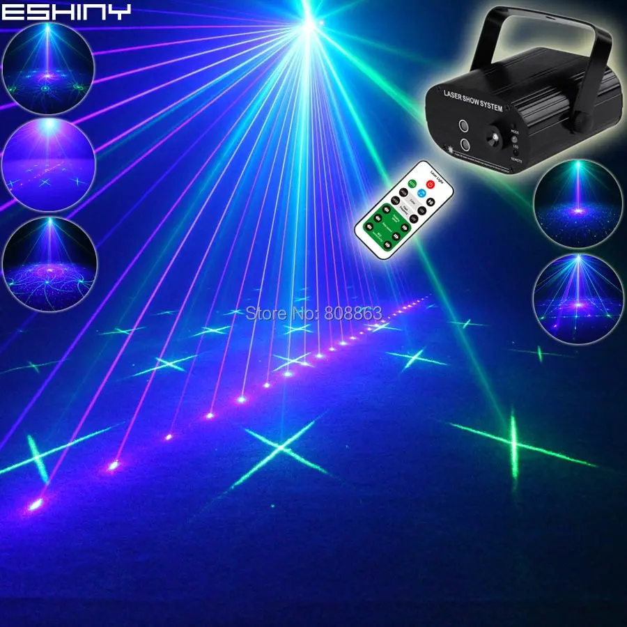 Eshiny Afstandsbediening Mini Groen Blauw Laser 16 Patroon Projector Blauw Led Club Bar Dance Disco Home Party Podium Verlichting Licht N60t149