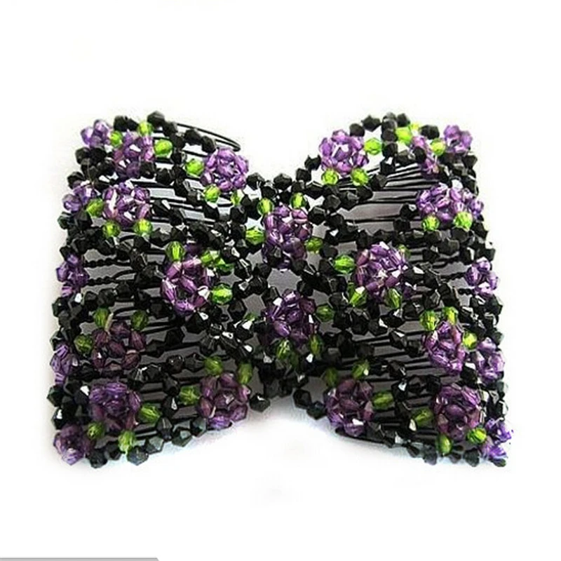 New Arrival Chic Stretch Rose Flower Bow Glass Bead Hair Head Comb Cuff Double Insert Clips For Gifts Women Fashion Accessory