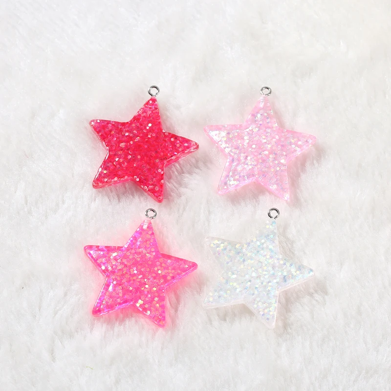 12Pcs Glitter Heart and Star Charms  Fashion Jewelry Necklace Pendant Keychain DIY Accessories