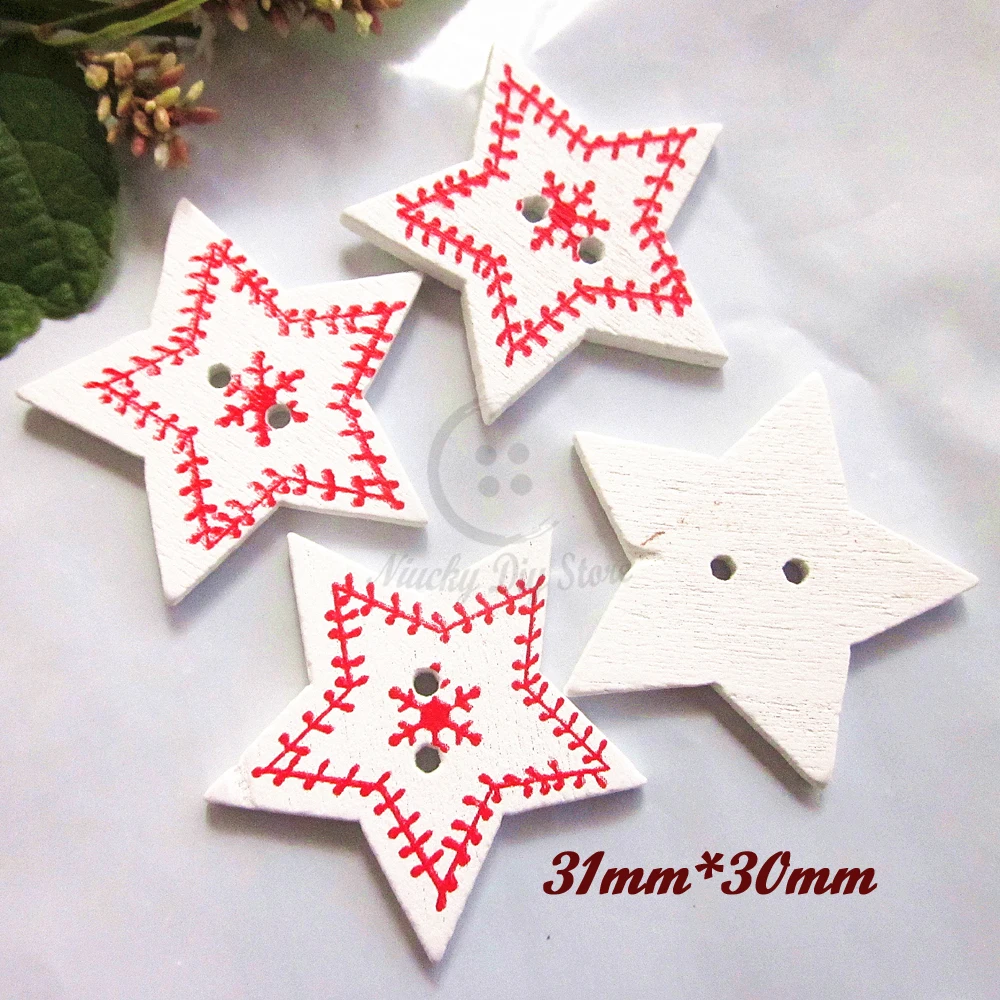 Christmas buttons 144pcs Wood White star buttons for scrapbooking Happy New Year craft diy decorative accessories wholesale