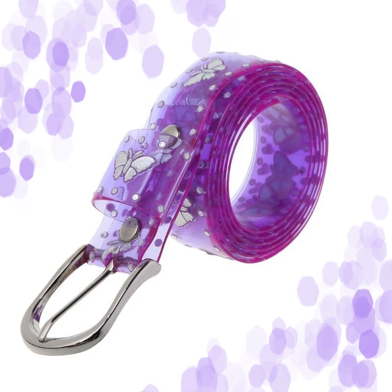 New luxury fashion Lady Girls Sweet Candy Color Laser Butterfly Print Belt Women Dress Transparent Jelly Waist child girl Belt