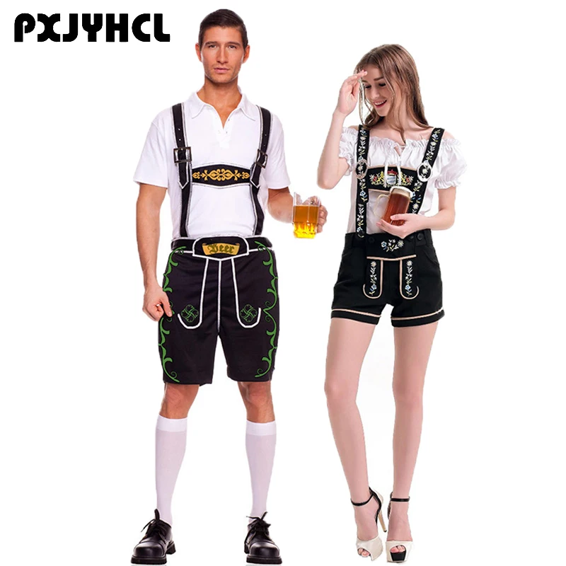 

Germany Oktoberfest Costumes Fantasia For Man Women Couple Bavarian Beer Festival Cosplay Cloths Adult Couple Party Maid Shorts