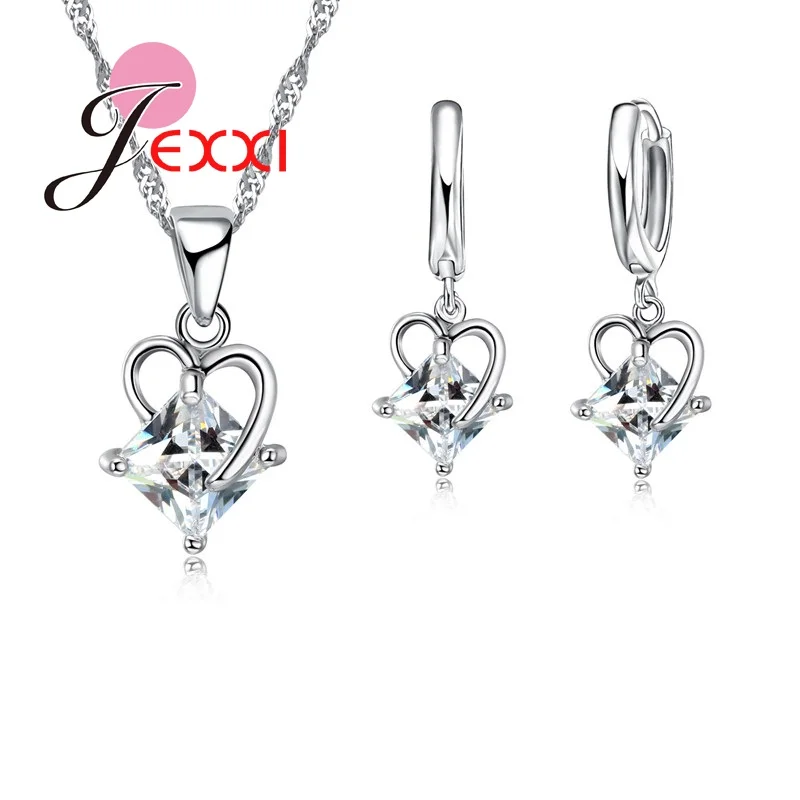 Fashion New Arrival Hollow Heart 925 Sterling Silver Engagement Jewelry Sets Pendant Necklace Earrings Wholesale Price