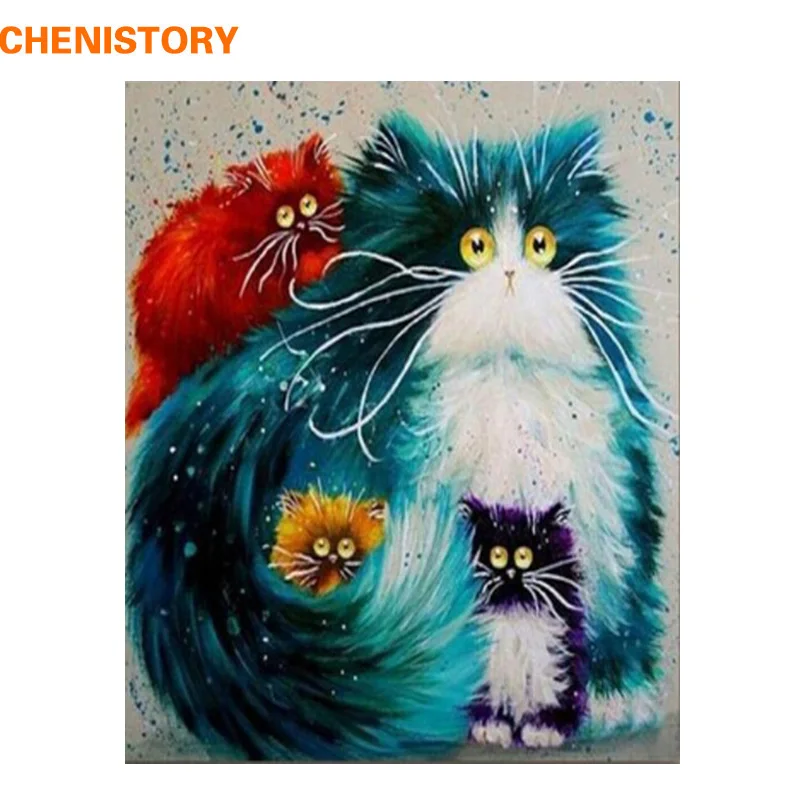 

CHENISTORY Frame Animals Cat DIY Painting By Numbers Wall Art Picture Hand Painted Oil Painting For Home Decor Artwork 40x50cm