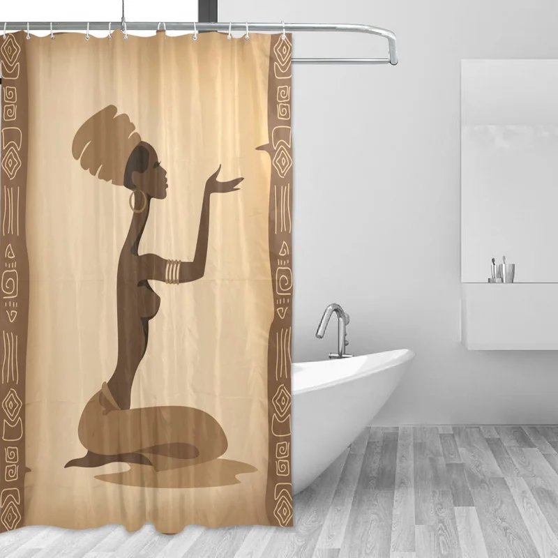 Polyester Curtain For The Bathroom African Women Shower Curtain Rideau De Douche Vector illustration Bathroom Curtains With Hook