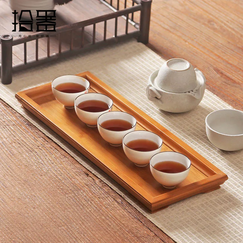 

Natural Bamboo Tea Trays Chinese Kung Fu Tea Set Serving Tray Kitchen Storage Puer Tea Cup Organizer Tea Board Accessories Gifts