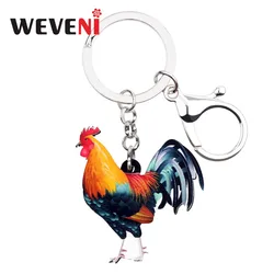 WEVENI Original Acrylic Floral Farm Chicken Rooster Key Chain Keychain Bag Cartoon Jewelry For Women Girls Holder Car Charms