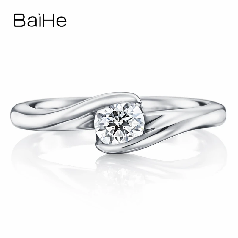 

BAIHE Solid 18K White Gold FG/SI Natural Diamond Ring Women Men Wedding Engagement Fine Jewelry Cute/Romantic Anel diamante