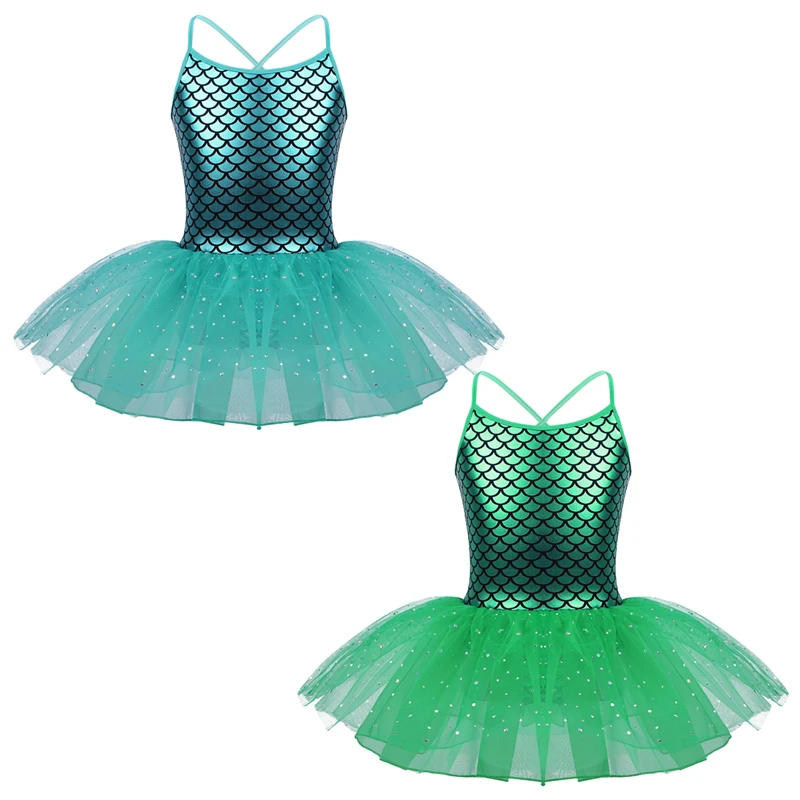 Disfraz de sirena verde con purpurina para niñas, disfraz de princesa para fiesta de Halloween, tutú de Ballet