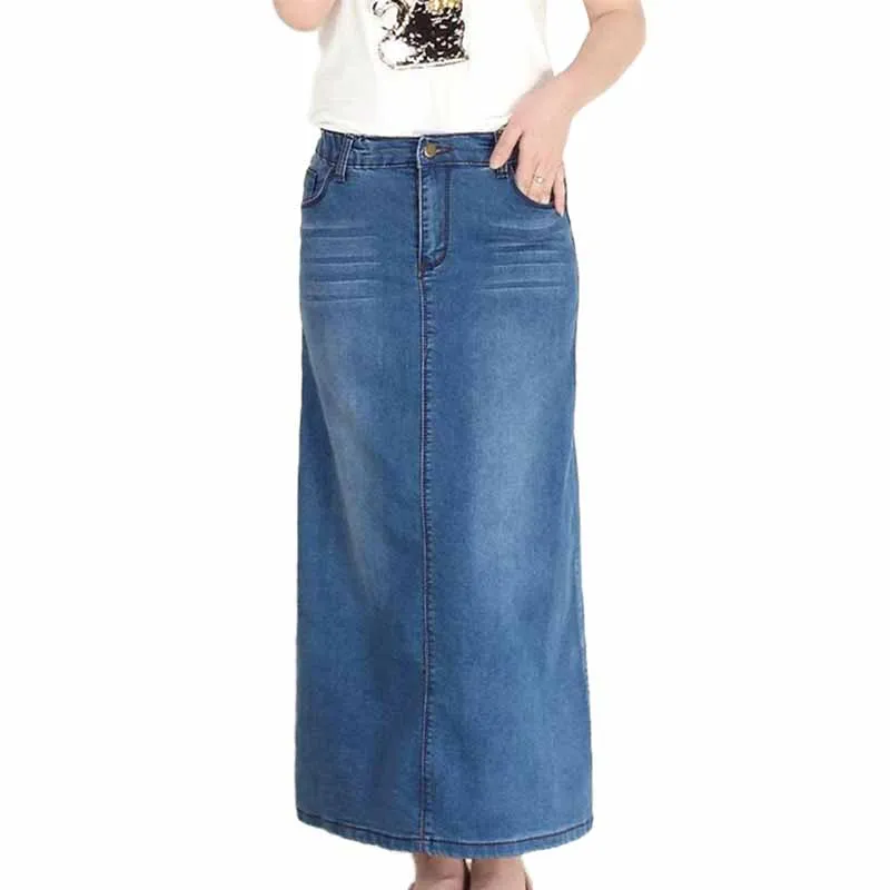 2022 New Fashion Large size High waist Elasticity Denim Skirt Women Summer X-long Jeans skirts Female Casual A-line Skirts G454