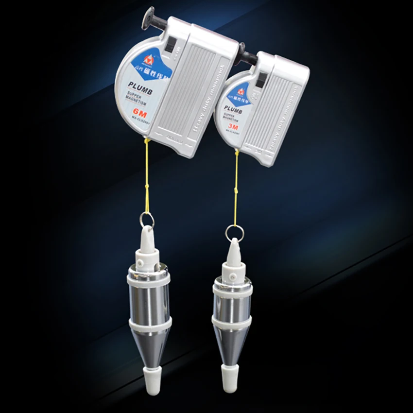 3/6 metro magnético prumo bob setter teste de nivelamento vertical ferramenta de medição linha retrátil carretel pendurado martelo fio ferramentas manuais