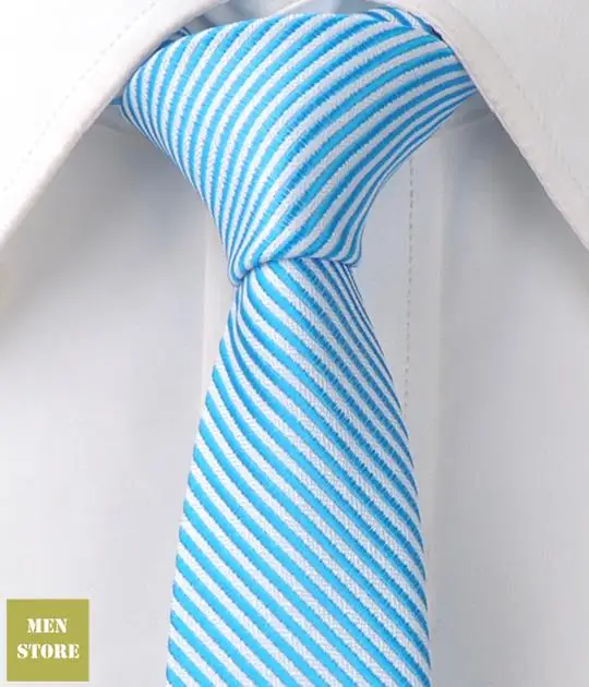 

Blue White Stripes Men Jacquard Woven Skinny Slim Narrow 2.5" Necktie 6.5 cm Neckwear Wedding Party Tie LT228