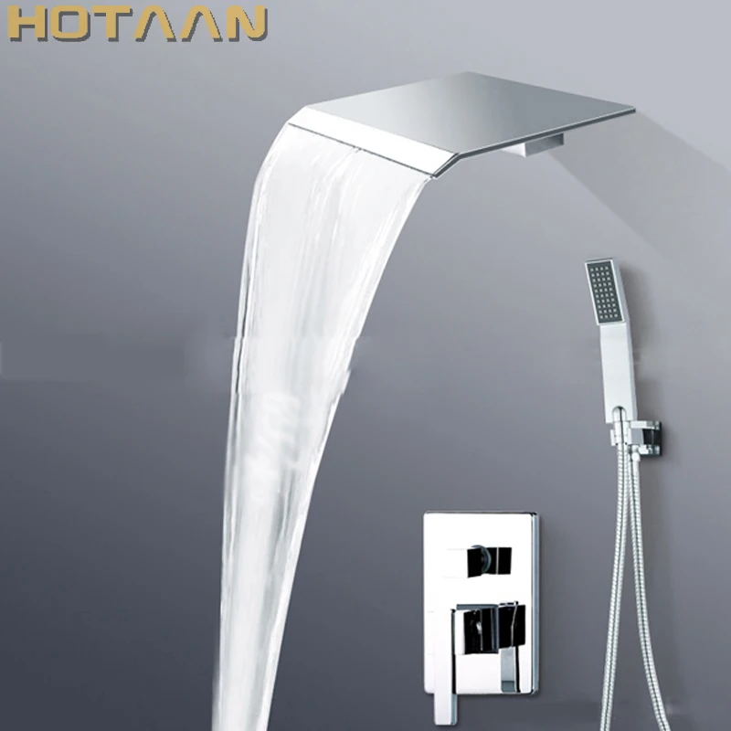 . modern bathroom waterfall shower set faucet with shower head+hand shower wall mounted,YT-5303