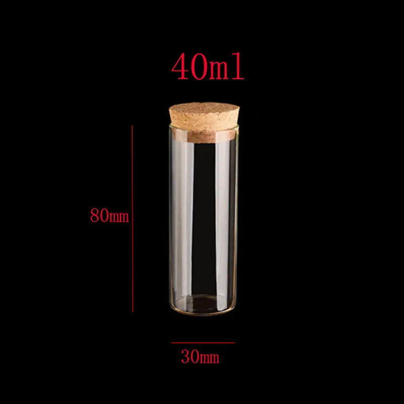 

100pcs wholesale 40ml Empty Glass bottle with Cork, 40 ml cosmetic Glass containers, 40ML vial test glass tube with corked