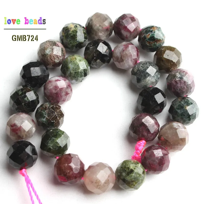 AAA Natural Faceted Colorful Tourmaline Stone Round Beads for Jewelry Making Diy Bracelet Necklace 7.5\'\' strand 6mm 8mm