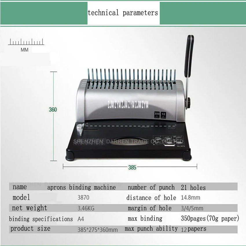 1PC 3870 Practical 21 holes A4 Manual Comb Book Binding Machine,can punch 12sheets at a time