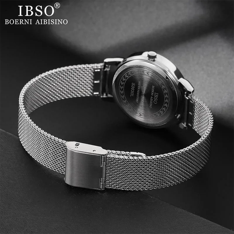 IBSO Women\'s Quartz Watches Fashion Ultra thin Stainless Steel Mesh Strap Quartz Clock Hours Ladies Simple Relogio Masculino