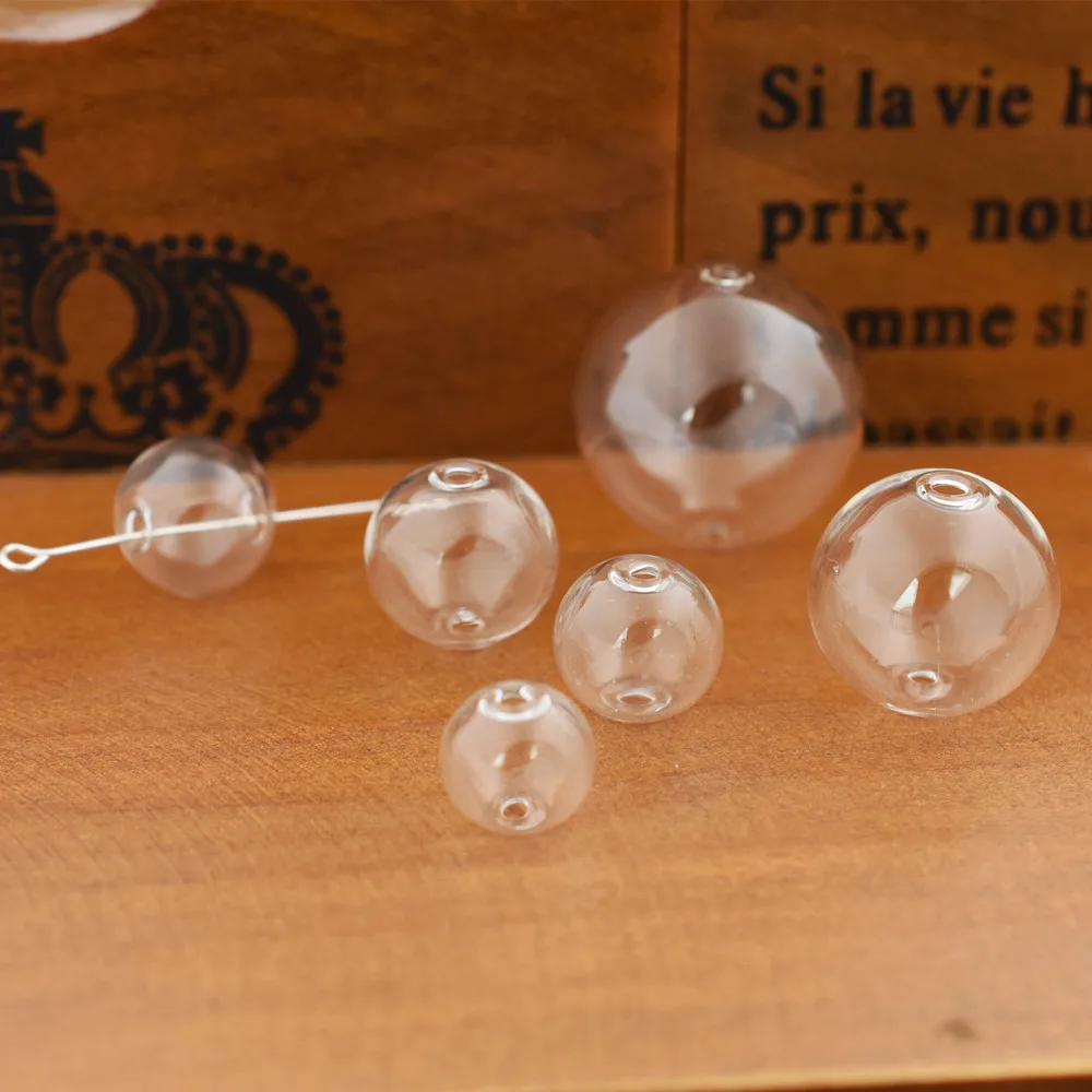 10 sztuk 12-30mm pusta szklana kula podwójny otwór okrągła bańka szklana kula kule komponenty do biżuterii koraliki akcesoria DIY Handmade — zdjęcie 3