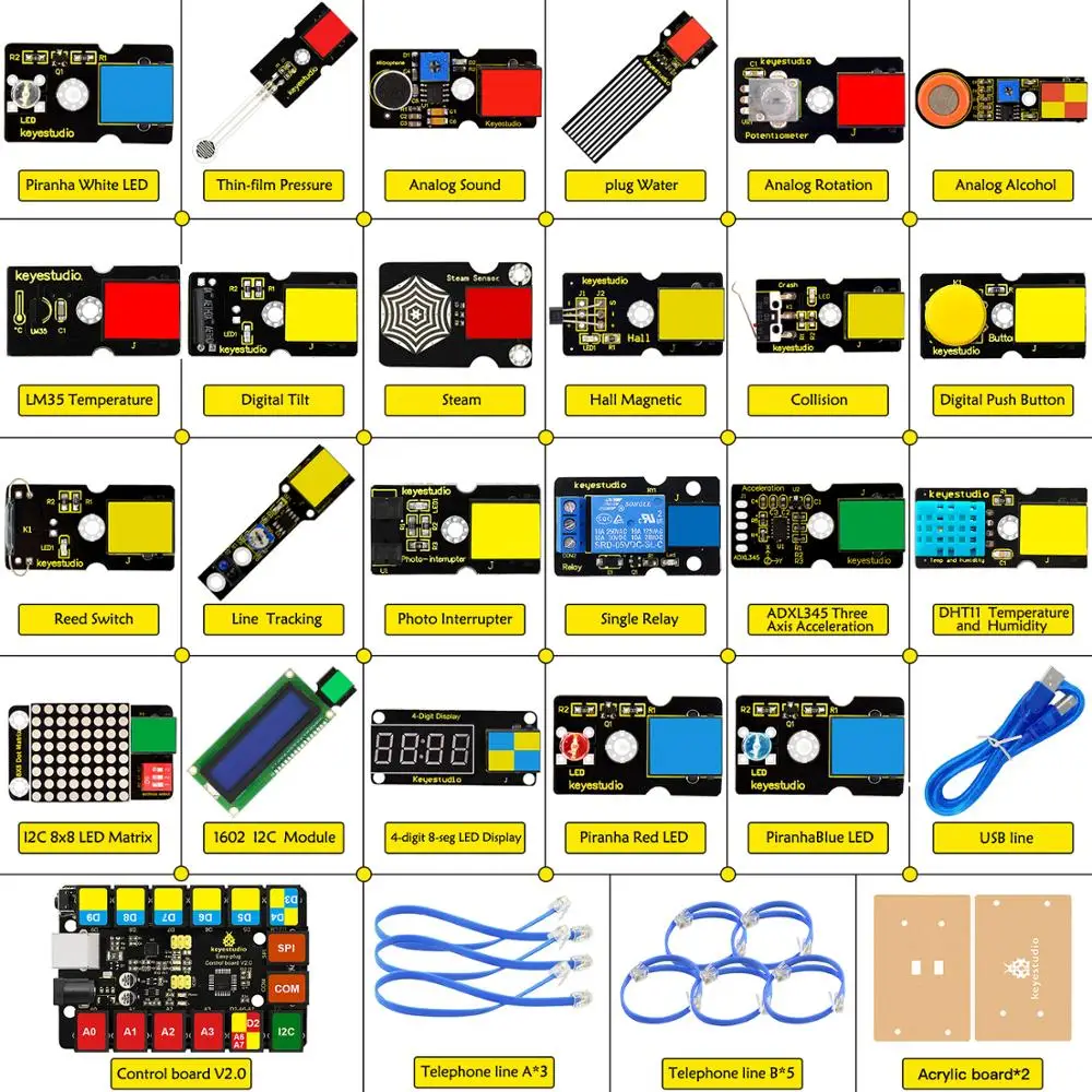 Keyestudio EASY PLUG RJ11 Super Starter  Learning Kit For Arduino STEM EDU/Compatible With Mixly  Block Coding