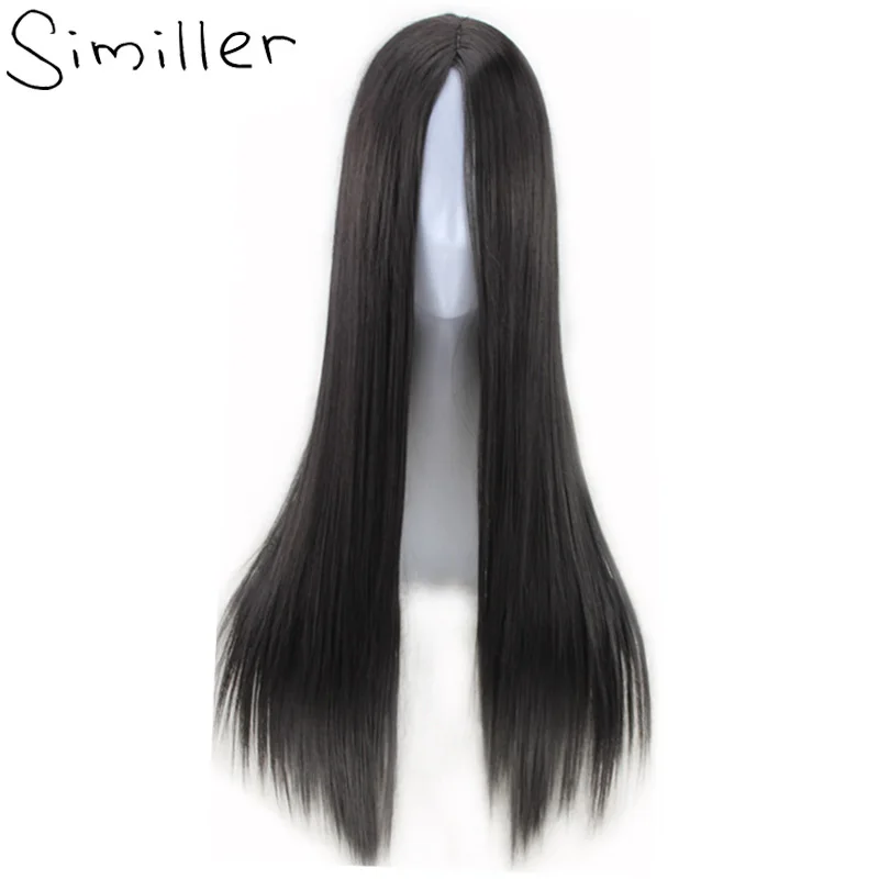 Similler Women Synthetic Wigs Long Straight Hair Center Parting Heat Resistant Cosplay Wig Red Grey Brown Blue Natural Black