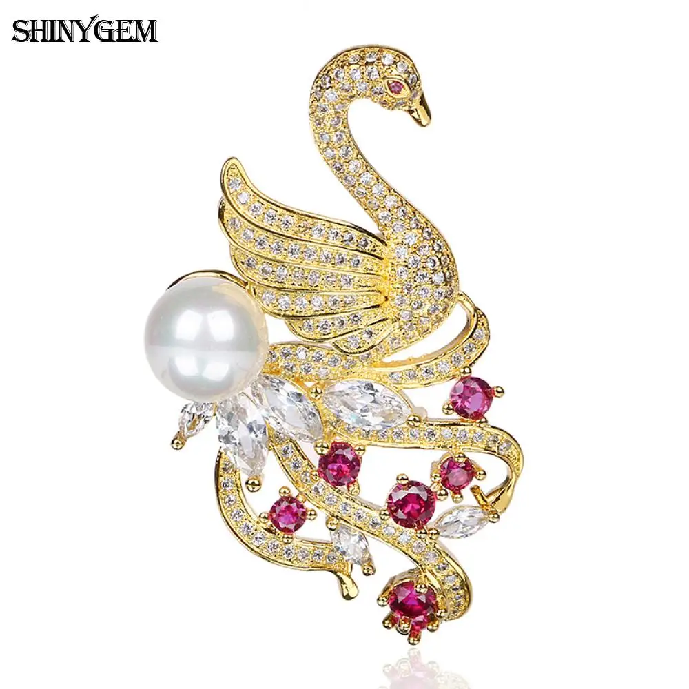 

SHINYGEM Artificial Swan Brooch Fashion Gold&Silver Plated Enamel Pin Brooches For Women Unique Cute Jewelry Women Accessories