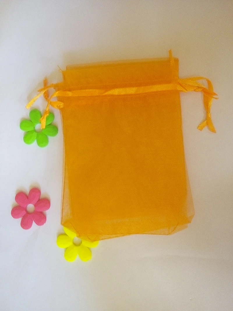 17*23 cm 50 Uds bolsa de Organza bolsa con cordón naranja bolsas de embalaje de joyería para té/regalo/comida/dulces pequeña bolsa transparente bolsa de hilo