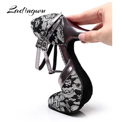 Ladingwu Women Lace  Latin Dance Shoes Salsa Waltz Dance Shoes Red Gray Black Shoes Ballroom Dancing For Women Heel 5/6/7.5cm