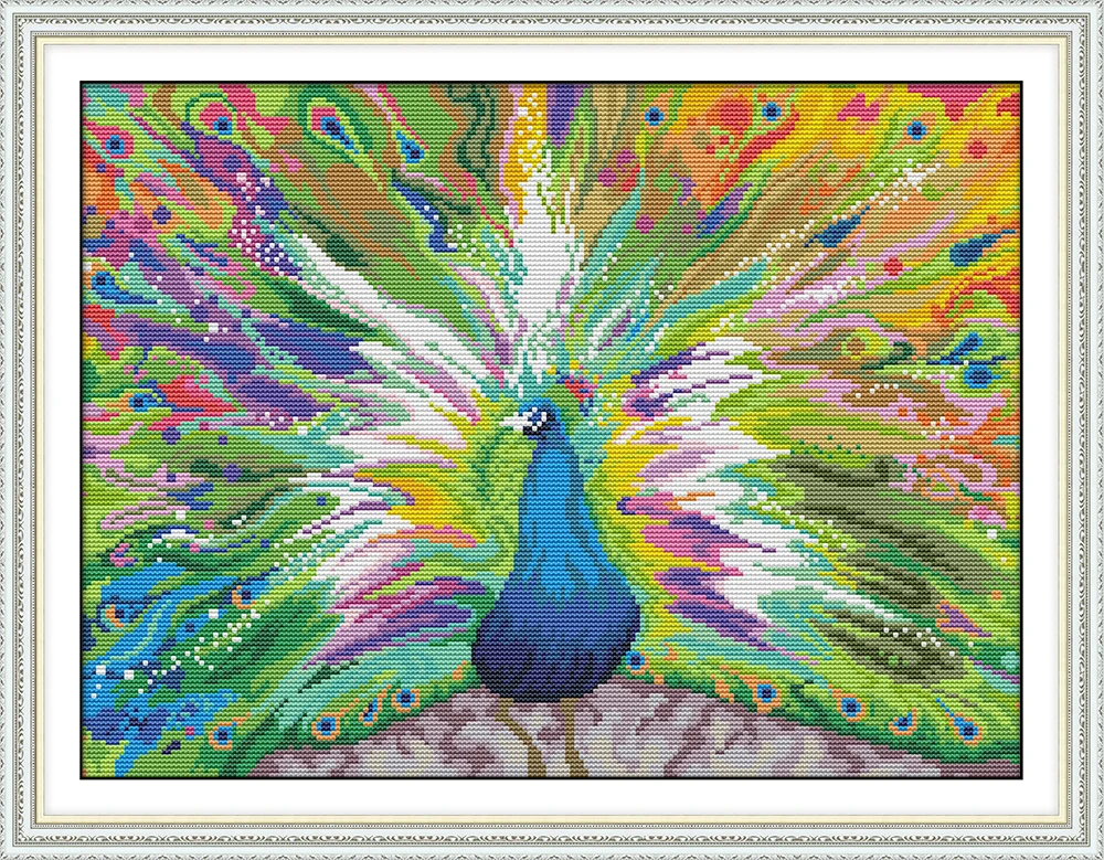 The Peacock Spreads Its Tail 2 cross stitch kit aida 14ct 11ct count print canvas cross  needlework embroidery DIY handmade