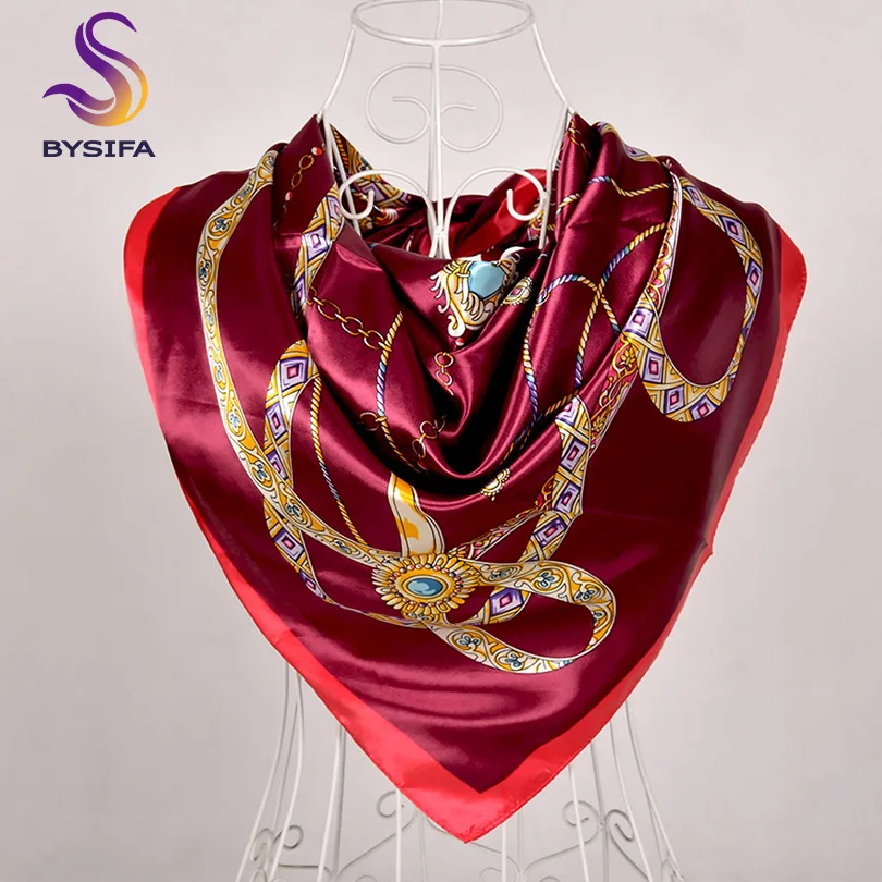 [BYSIFA] Scarf Winter Fashion Brand Square Scarves Shawls Sweet Pink Chain Design Scarves Bandana Spring Fall Head Hijab Scarf