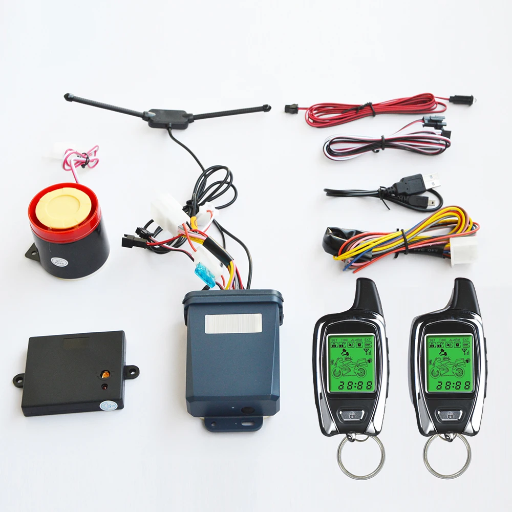 Sistema de alarma de seguridad para motocicleta, sistema antirrobo de 2 vías con dos transmisores LCD, arranque remoto del motor, OEM de SPY 100% m,
