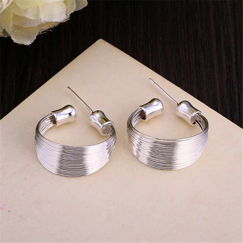 DOTEFFIL 925 Sterling Silver Smooth Multi-line Stud Earrings For Woman Wedding Engagement Fashion Party Charm Jewelry