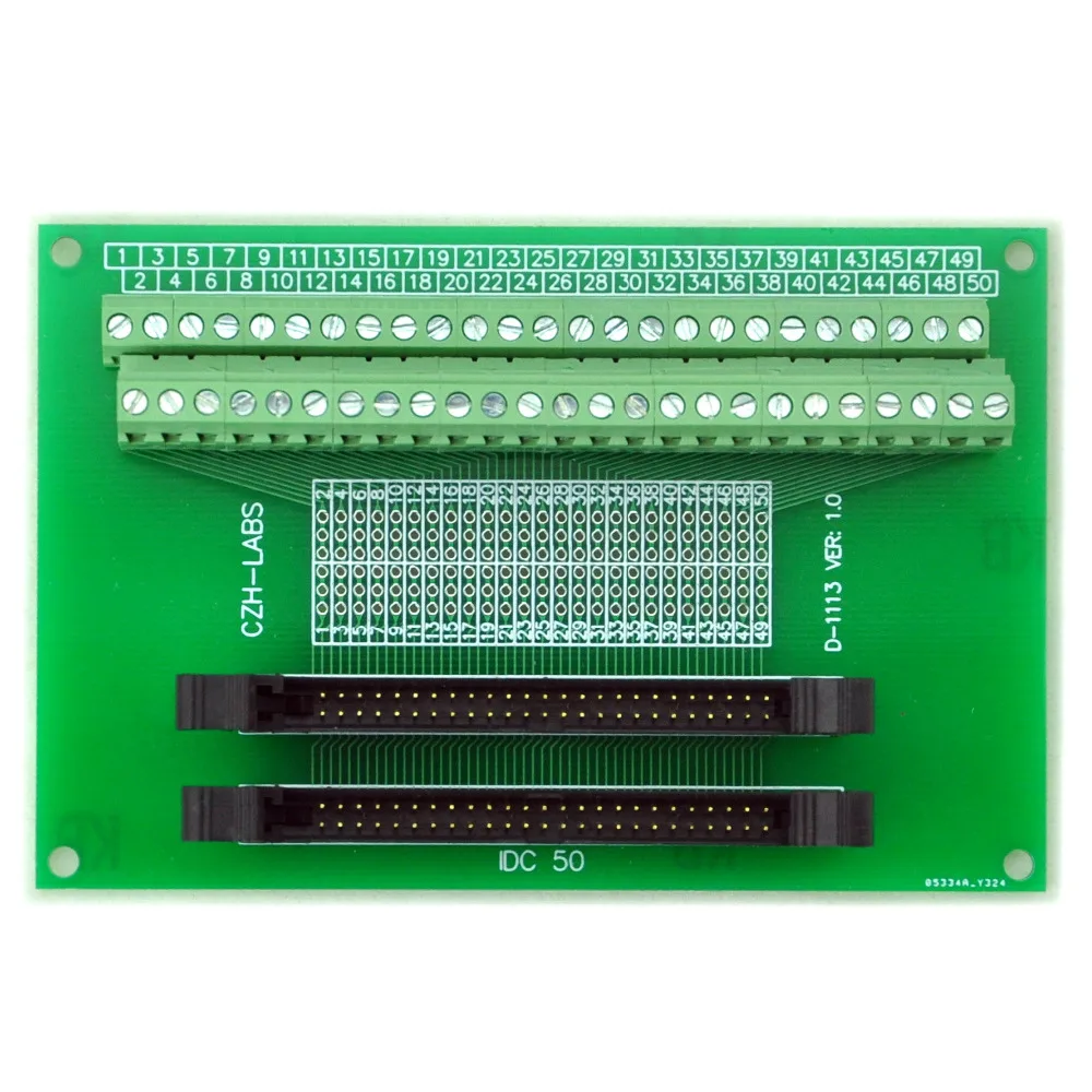 IDC-50 2x25pins 2.0mm Dual Male Header Breakout Board, Screw Terminal Connector.