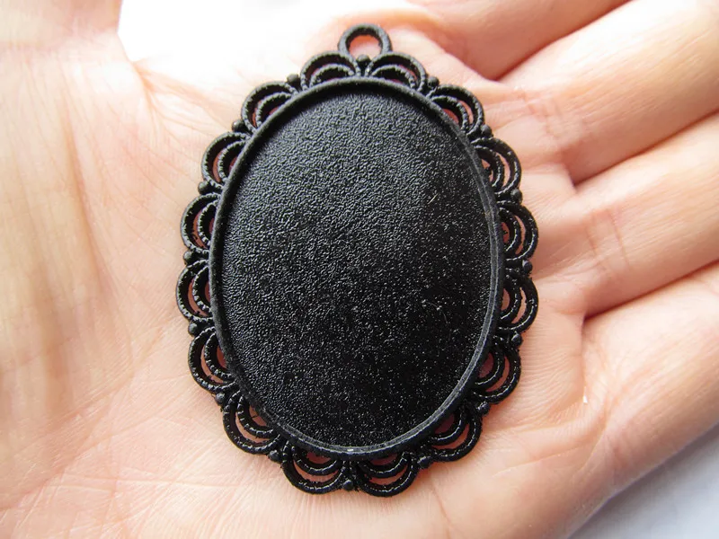 20pcs Black Oval Leice Border Base Setting Tray Bezel Pendant Charm,fit 30mmx40mm Cabochon/Cameo,DIY Accessory Jewellery Making