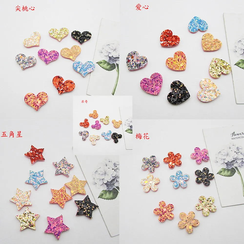 200pcs/lot glitter heart Star flower padded applique sticker for headwear hairbands ornament dress decoration DIY accessories