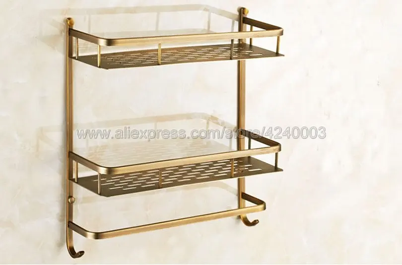 

Bathroom Shelves 2 Layer Antique Metal Shower Corner Shelf Wall Mount Shampoo Storage Shelf Rack Bathroom Basket Holder Kba527